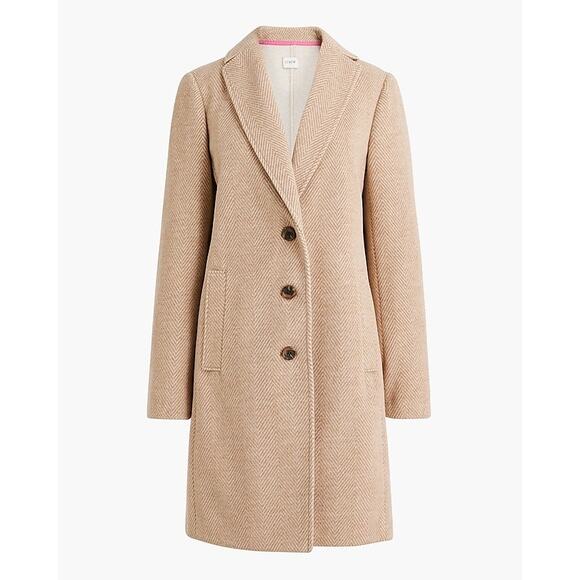 J.Crew Tan White Herringbone Single Breasted Overcoat Size 6 - Picture 1 of 11